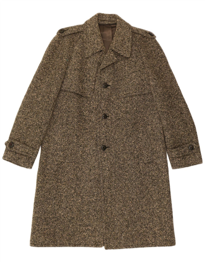 Sobretudo militar masculino vintage Reino Unido 38 lã nova marrom médio