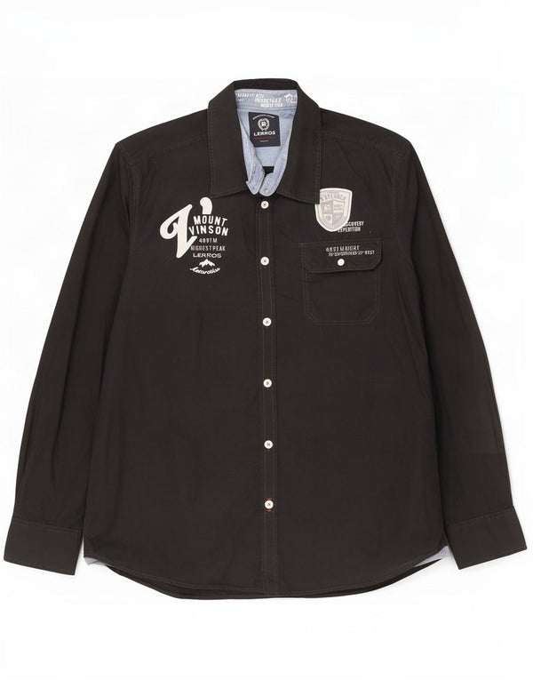 Camisa gráfica masculina Lerros grande algodão preto