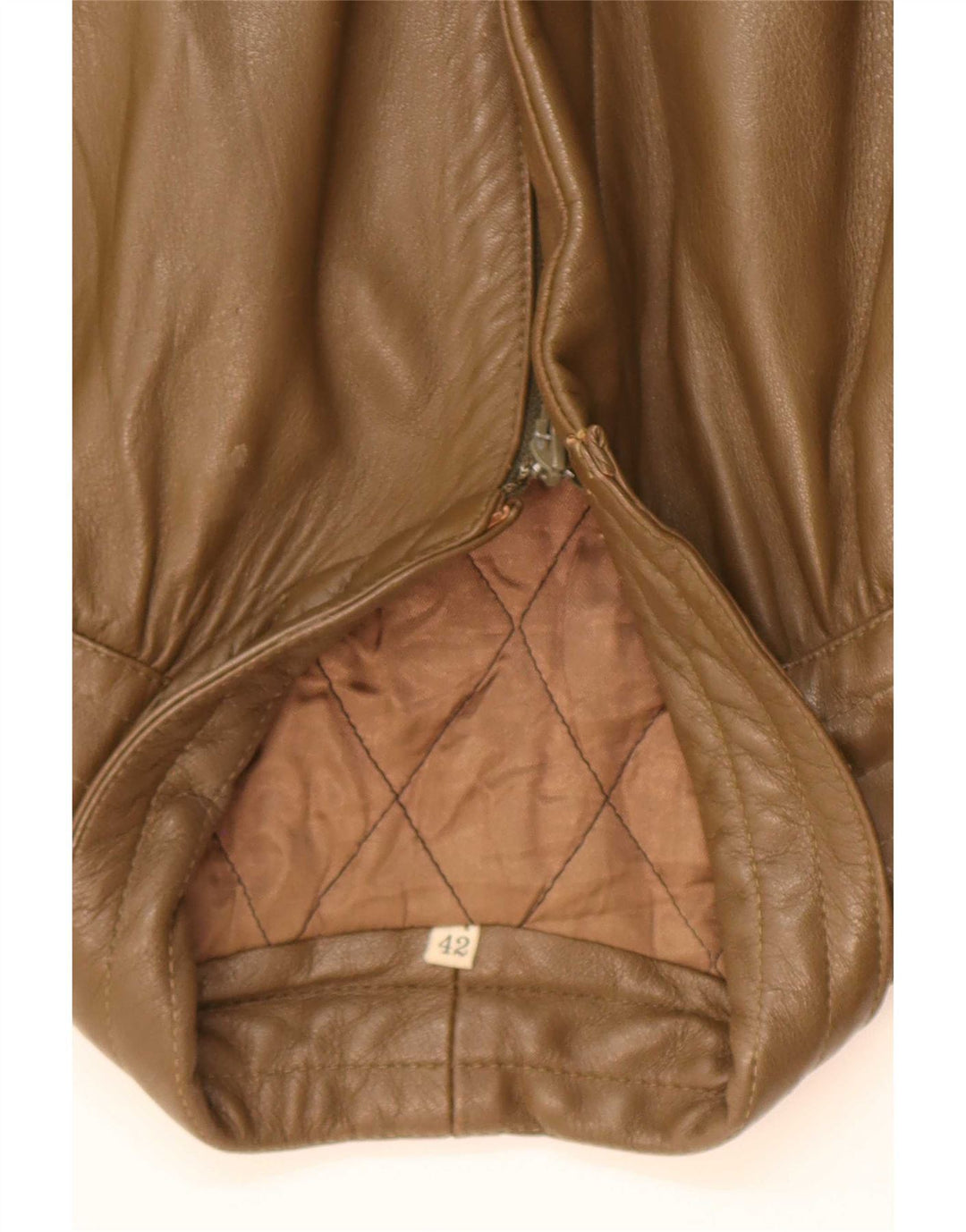 Jaqueta de couro feminina vintage IT 42 médio cáqui
