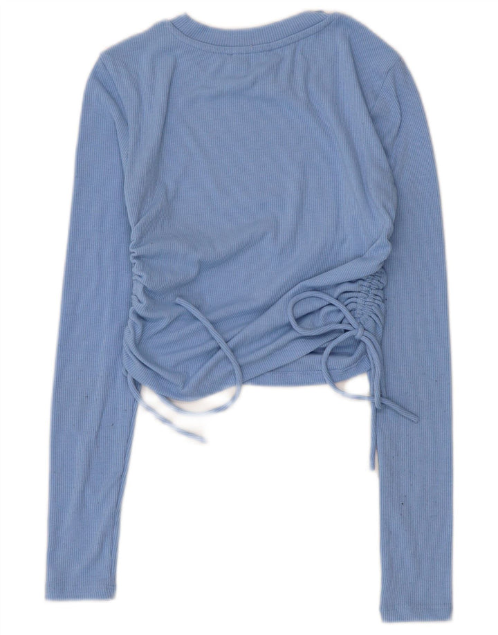 Zara Blusa Feminina Crop Manga Longa Top Reino Unido 8 Pequeno Azul