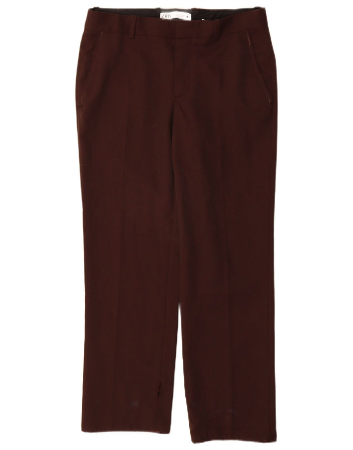 Zara Calça Chino Reta Feminina Pequena W26 L28 Marrom Poliéster