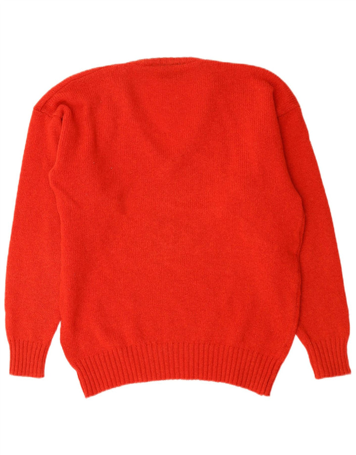Suéter masculino vintage com decote em V grande vermelho de lã nova