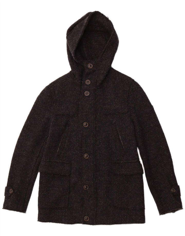Sobretudo masculino com capuz GAS UK 36 lã virgem azul marinho pequeno
