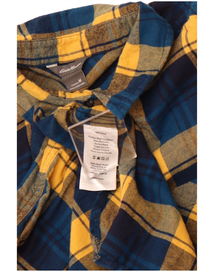EDDIE BAUER Camisa feminina de flanela pulôver Reino Unido 12 algodão xadrez azul médio