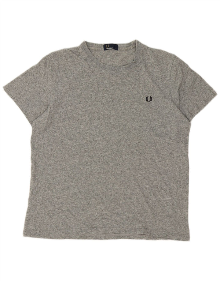 Camiseta masculina Fred Perry grande algodão manchado cinza
