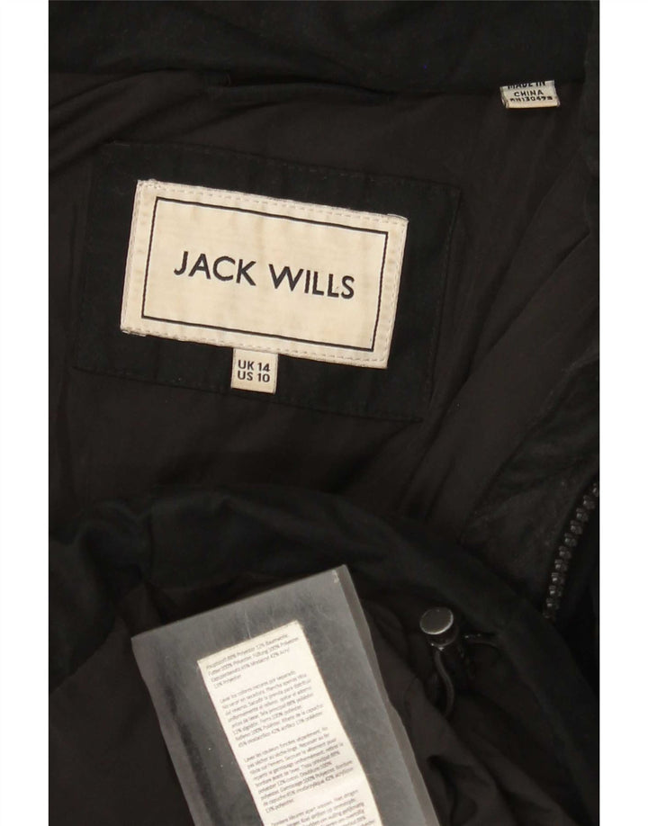 Jaqueta acolchoada com capuz feminina Jack Wills Reino Unido 14 grande poliéster preto
