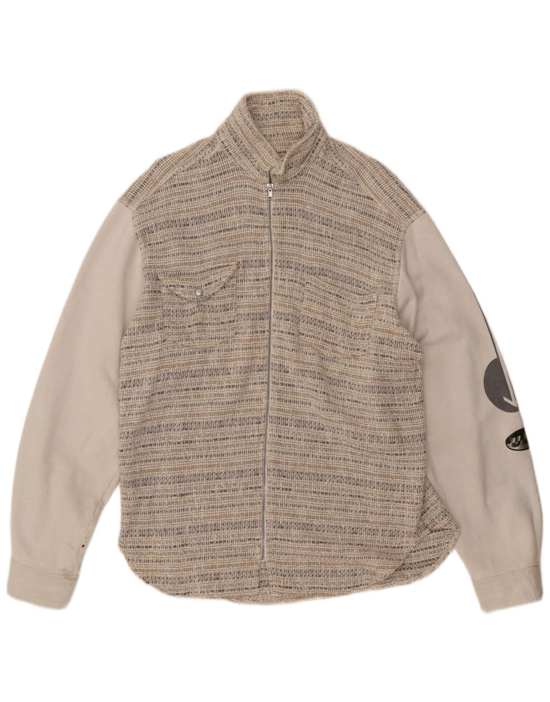 Jaqueta bomber gráfica masculina VINTAGE UK 44 2XL lã listrada bege