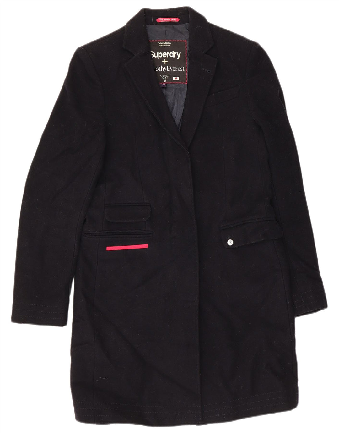 Sobretudo feminino Superdry UK 2 2XS lã azul marinho
