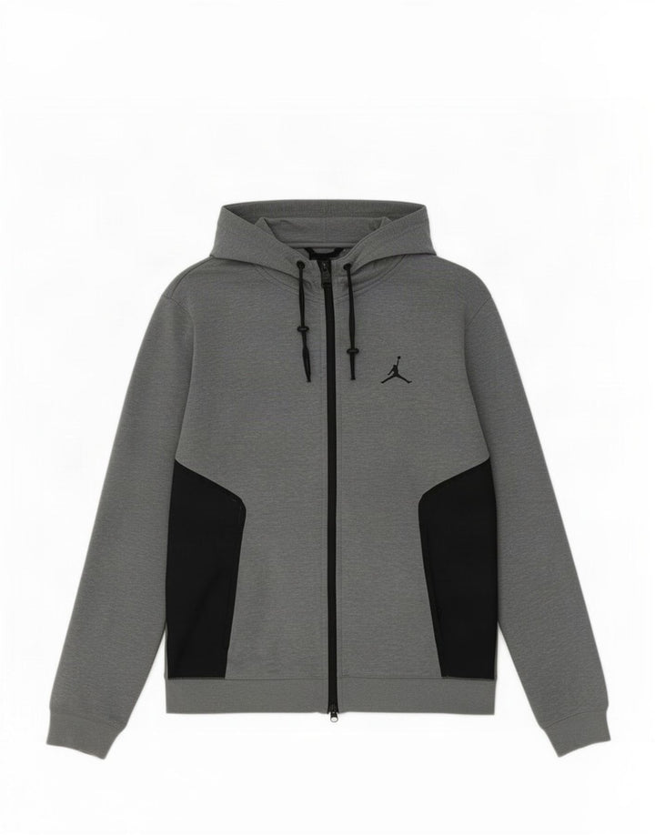 Suéter Jordan masculino com capuz e zíper cinza médio poliéster colorblock