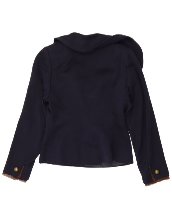 Jaqueta blazer feminina vintage com 2 botões Reino Unido 10 pequena azul marinho