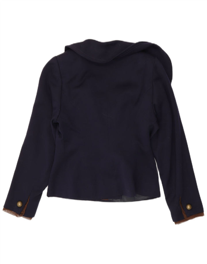 Jaqueta blazer feminina vintage com 2 botões Reino Unido 10 pequena azul marinho