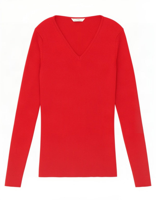 Suéter feminino Marks & Spencer com decote em V Reino Unido 8 pequeno vermelho lã nova
