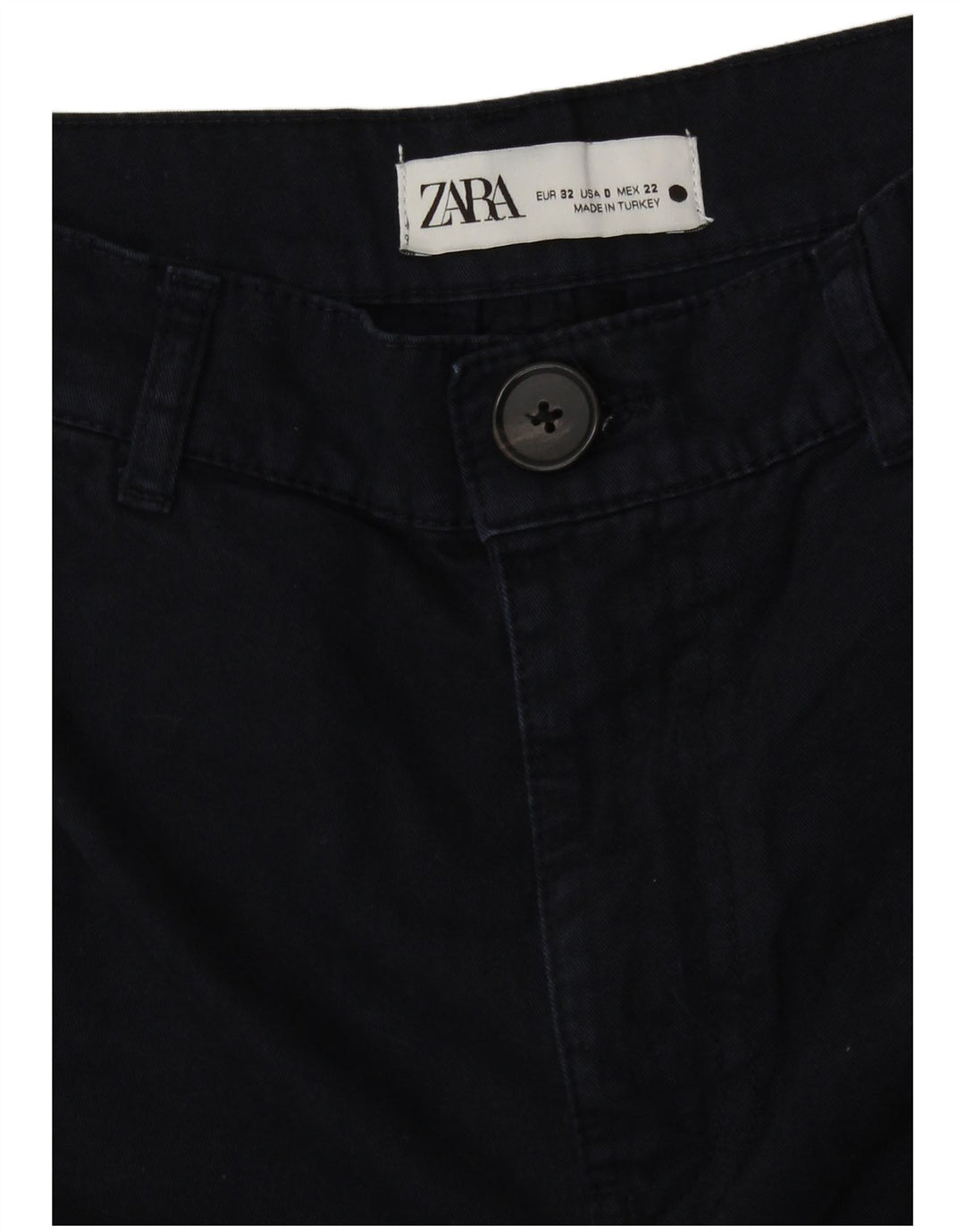 Calça cargo feminina Zara com perna larga e cintura alta W22 L31 algodão preto