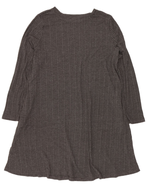 Vestido camiseta feminino de manga comprida Marks & Spencer Reino Unido 24 4XL cinza listrado