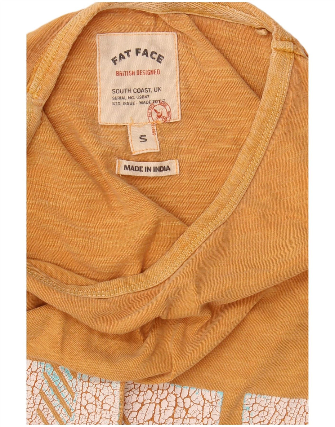 Camiseta gráfica masculina FAT FACE Top pequeno algodão manchado amarelo