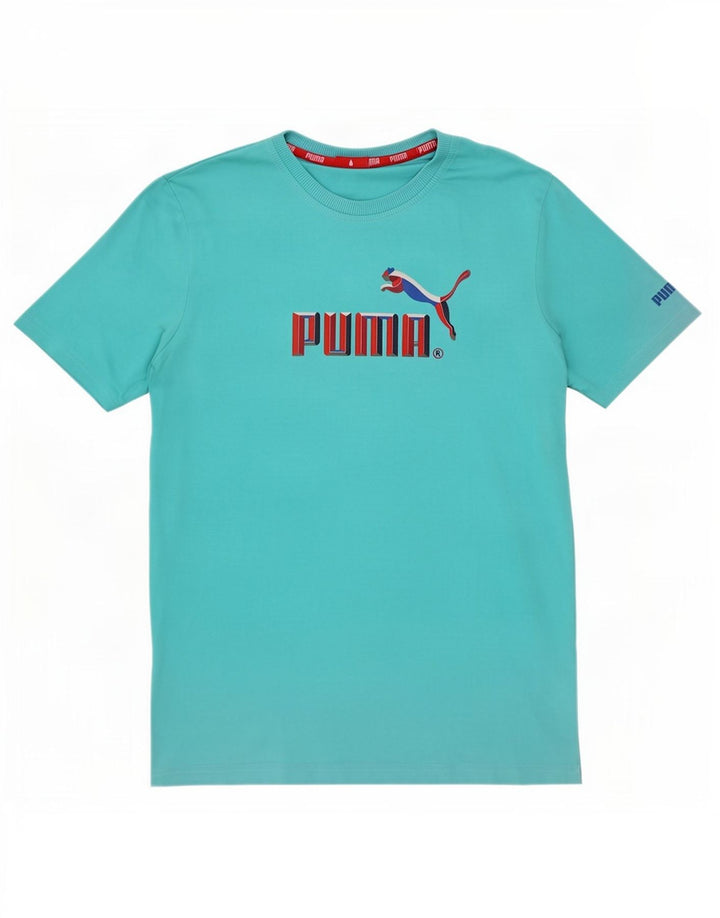 Puma Mens Graphic T-Shirt Top Médio Algodão Azul