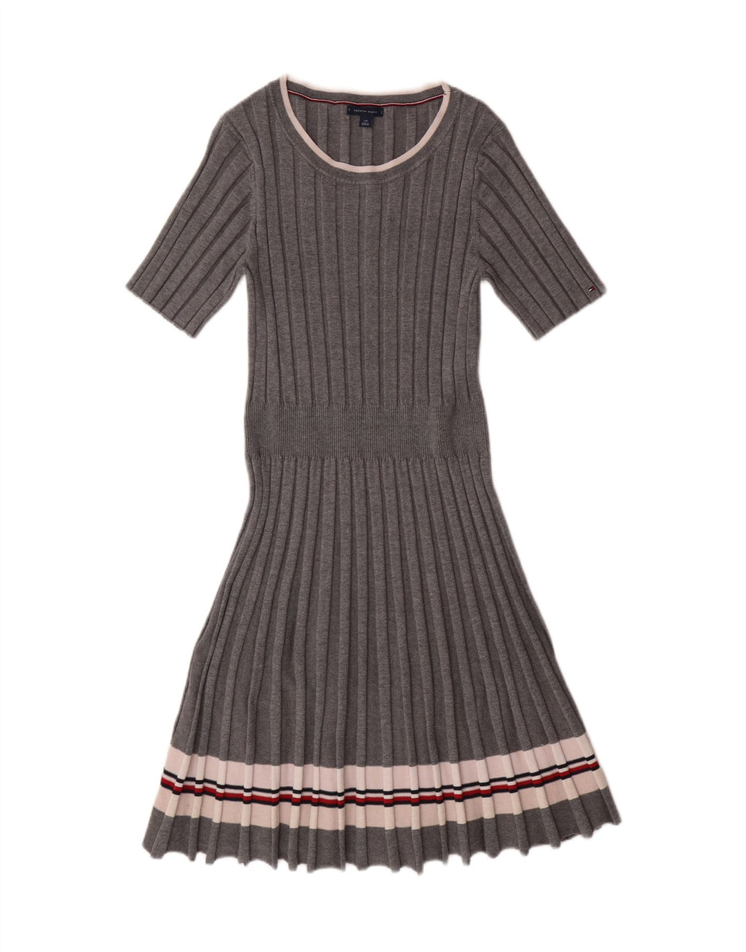 Vestido jumper feminino TOMMY HILFIGER Reino Unido 14 grande viscose listrada cinza