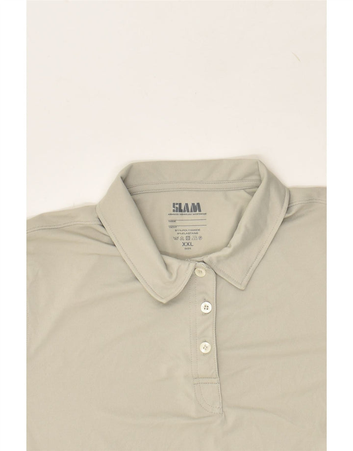 SLAM Mens Polo Shirt 2XL Grey Polyamide | Vintage Slam | Thrift | Second-Hand Slam | Used Clothing | Messina Hembry 