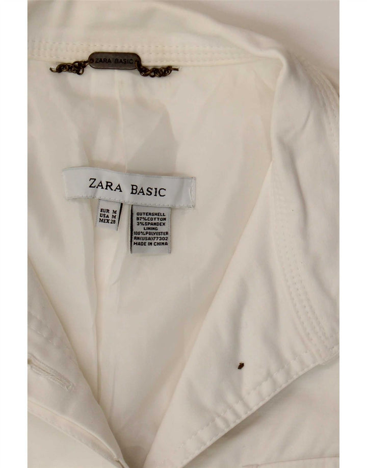 Zara Womens Utility Blazer Jacket Reino Unido 12 Médio Algodão Branco