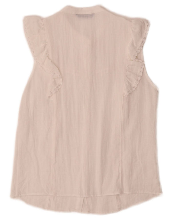Blusa feminina Zara com babados na frente sem mangas Reino Unido 10 pequena branca