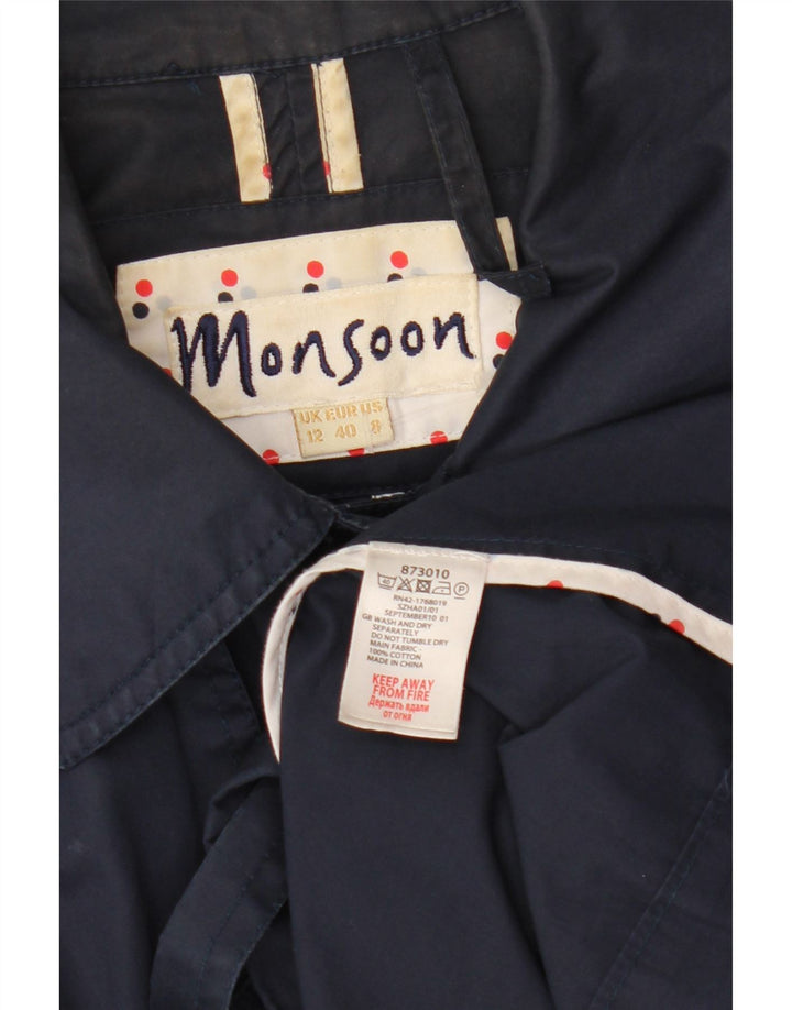 Monsoon Trench Coat feminino Reino Unido 12 algodão azul marinho médio