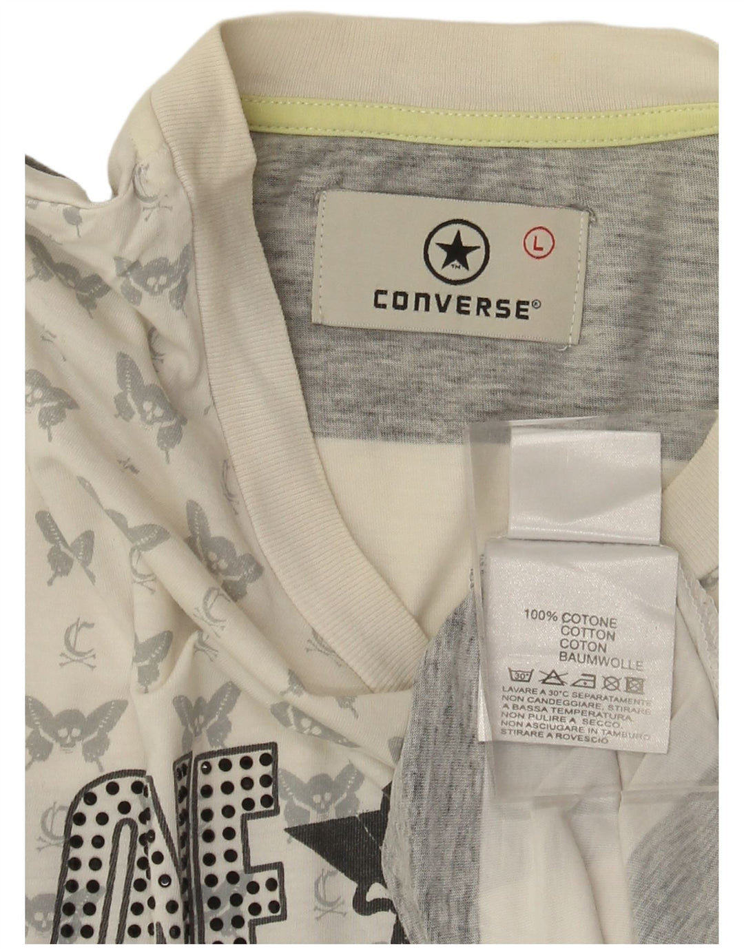 Camiseta feminina Converse com estampa gráfica UK 16 grande algodão listrado branco