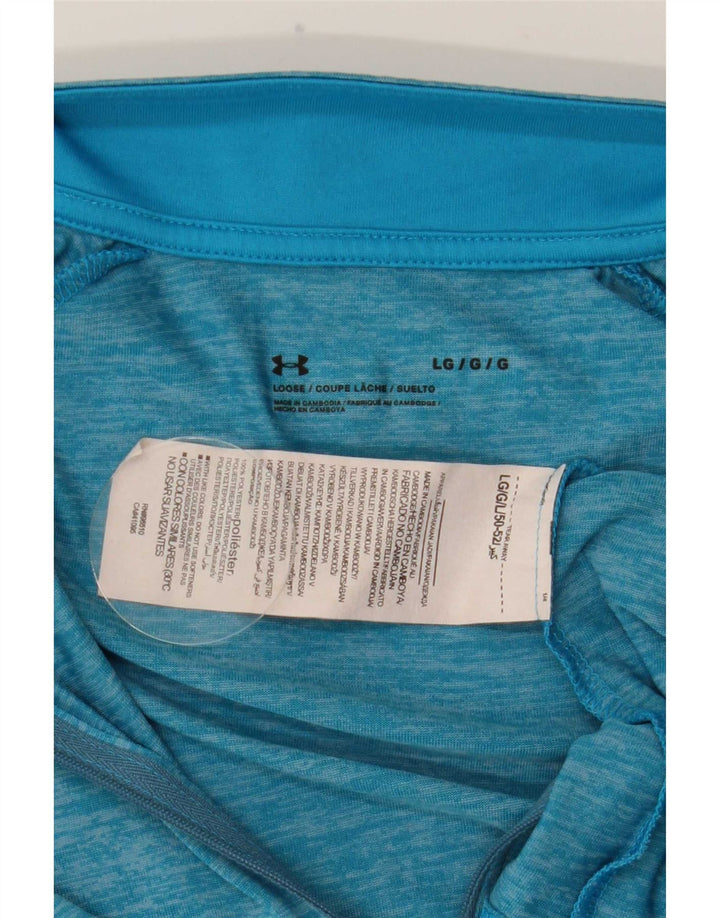 Camiseta masculina Under Armour com zíper e manga comprida em poliéster manchado azul grande