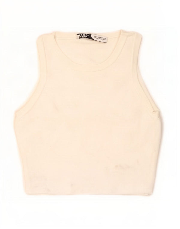 Zara Womens Crop Vest Top UK 8 Pequeno Viscose Branca