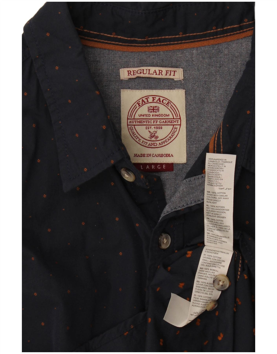 Camisa masculina de ajuste regular Fat Face grande algodão manchado azul marinho
