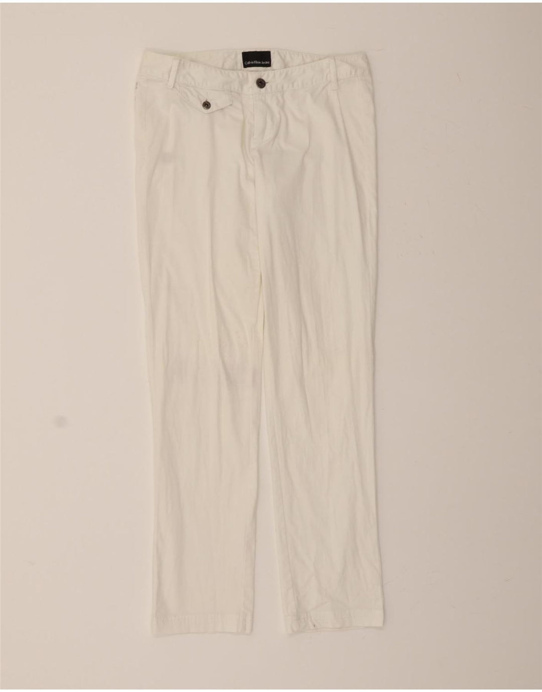 CALVIN KLEIN Womens Straight Casual Trousers W27 L30 White Cotton Vintage Calvin Klein and Second-Hand Calvin Klein from Messina Hembry 