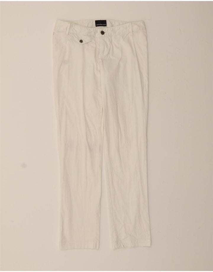 CALVIN KLEIN Womens Straight Casual Trousers W27 L30 White Cotton Vintage Calvin Klein and Second-Hand Calvin Klein from Messina Hembry 