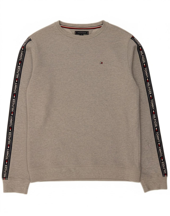 Suéter gráfico masculino TOMMY HILFIGER grande bloco colorido cinza