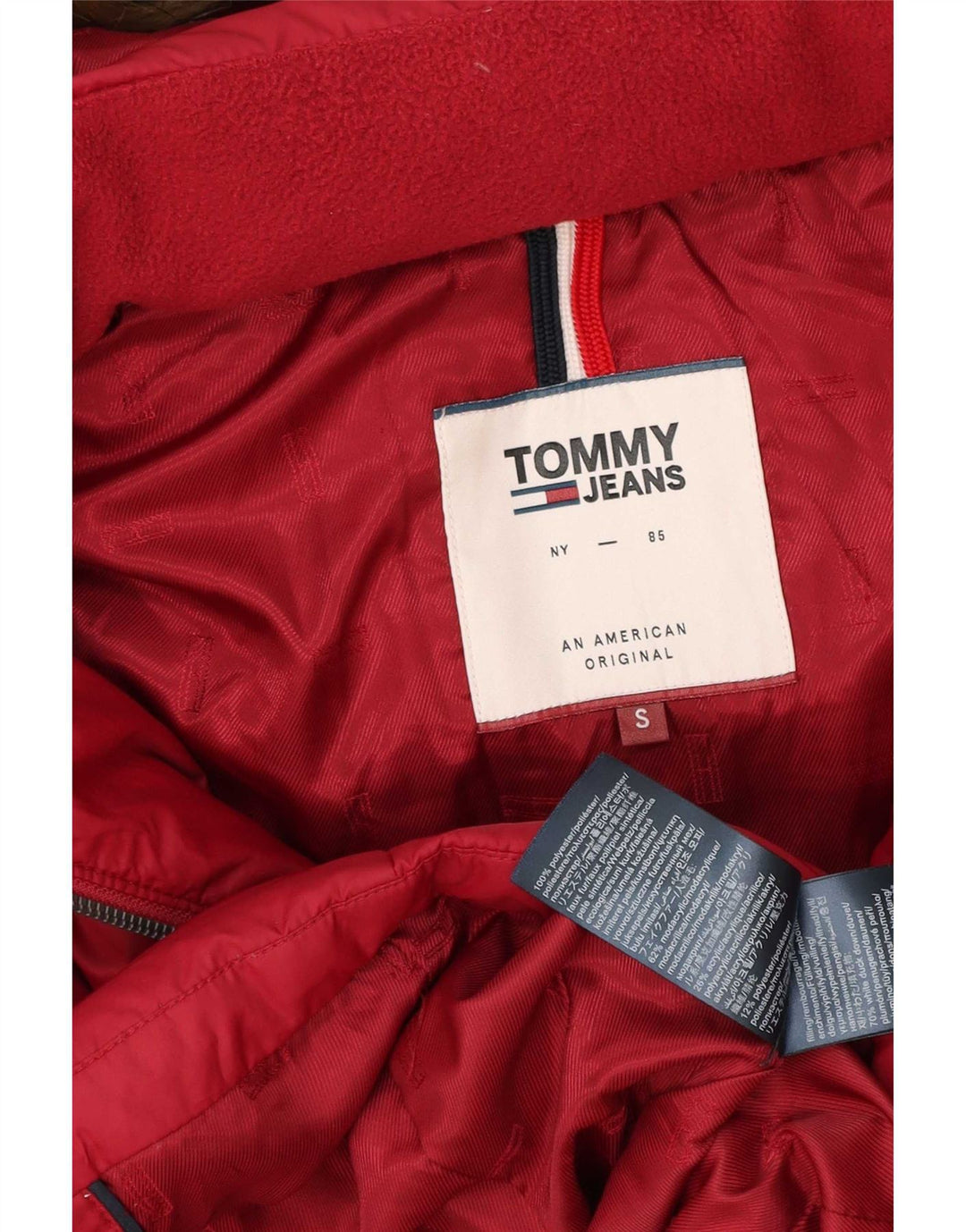 Jaqueta acolchoada com capuz feminina Tommy Hilfiger Reino Unido 10 poliéster vermelho pequeno
