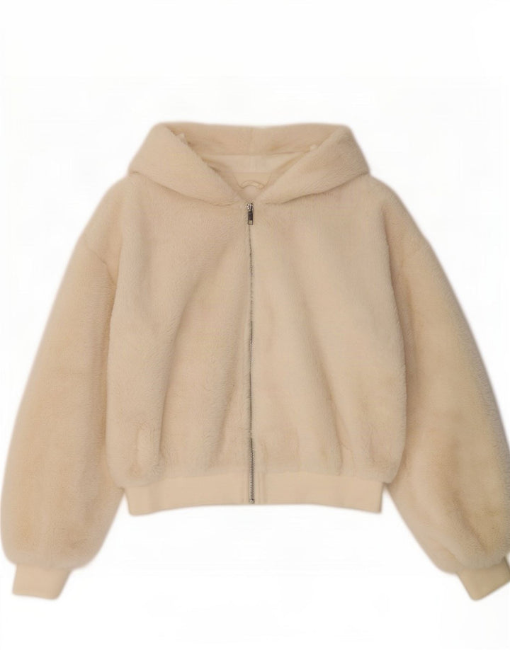 Jaqueta bomber com capuz feminina Topshop Teddy Bear Reino Unido 10 pequena off white