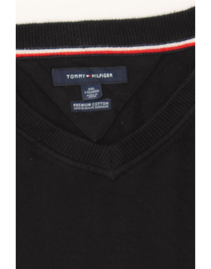 TOMMY HILFIGER Mens V-Neck Jumper Sweater 2XL Black Cotton Vintage Tommy Hilfiger and Second-Hand Tommy Hilfiger from Messina Hembry 