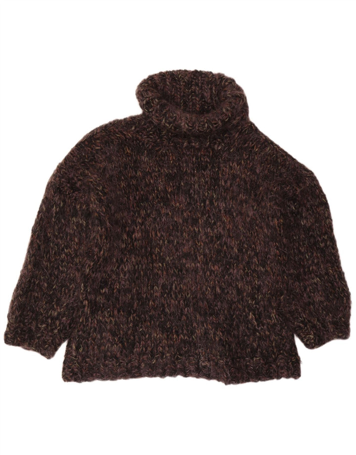 Suéter feminino VINTAGE com gola alta e gola alta Reino Unido 22 3XL marrom manchado