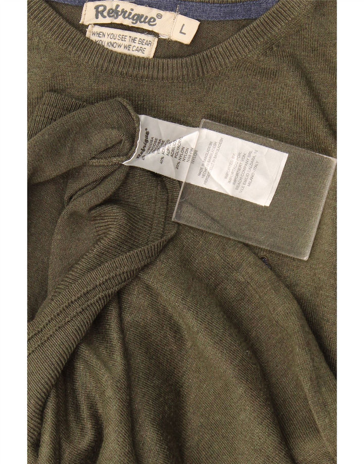Suéter masculino Refrigiwear com gola redonda, viscose cáqui grande
