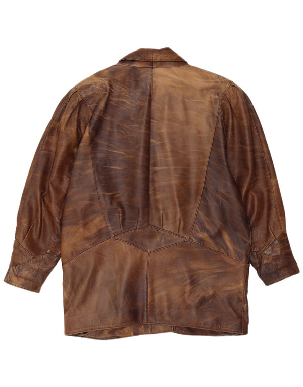 Vintage Womens Oversized Leather Jacket UK 14 Medium Brown Tie Dye