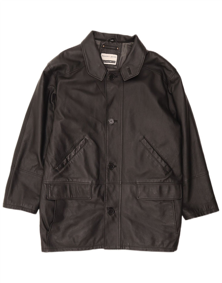 Casaco de couro masculino ROVER&LAKES IT 48 couro preto médio