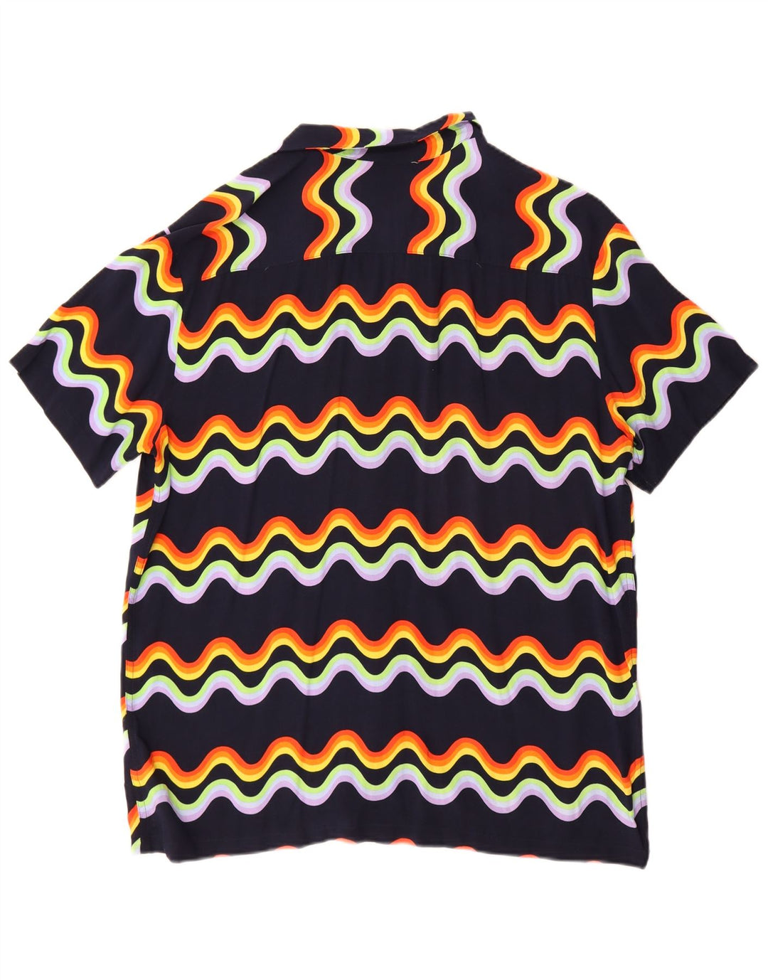 Camisa masculina vintage de manga curta grande azul marinho viscose Chevron