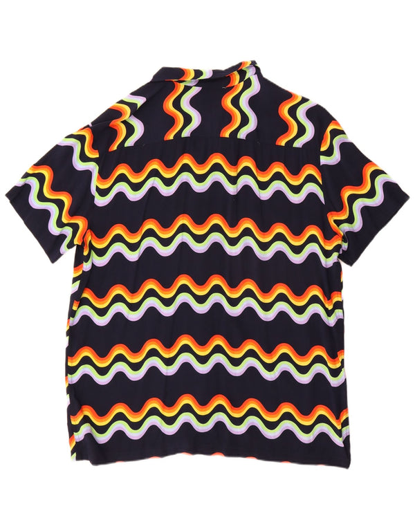 Camisa masculina vintage de manga curta grande azul marinho viscose Chevron