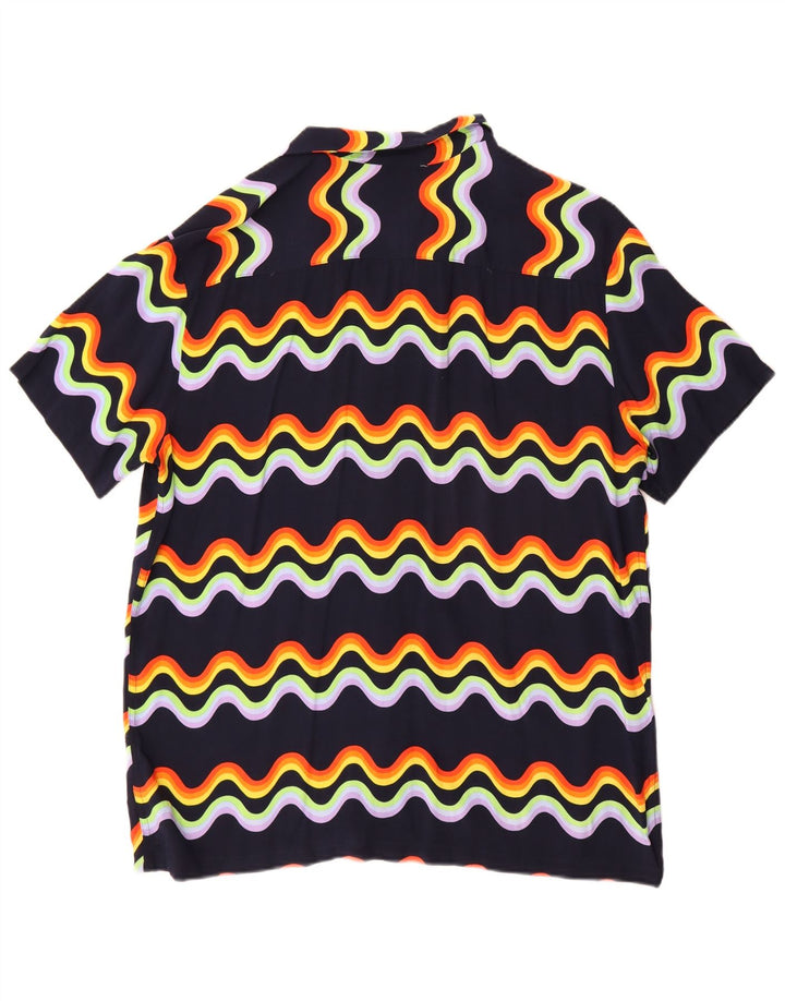 Camisa masculina vintage de manga curta grande azul marinho viscose Chevron