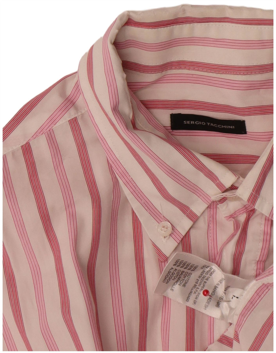 Camisa masculina Sergio Tacchini grande algodão listrado rosa