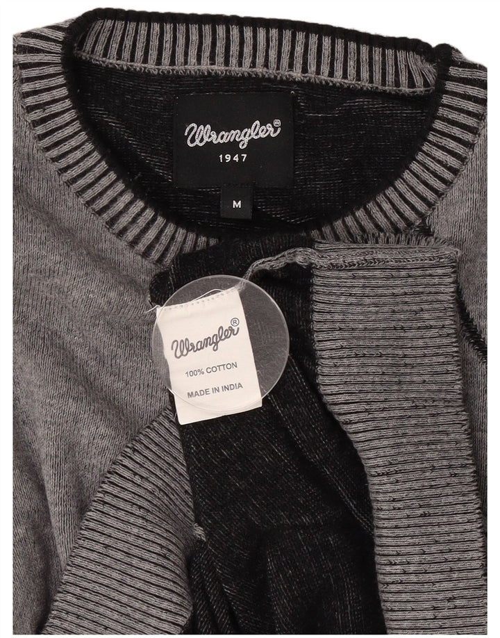 Wrangler Suéter masculino com gola redonda e algodão geométrico cinza médio