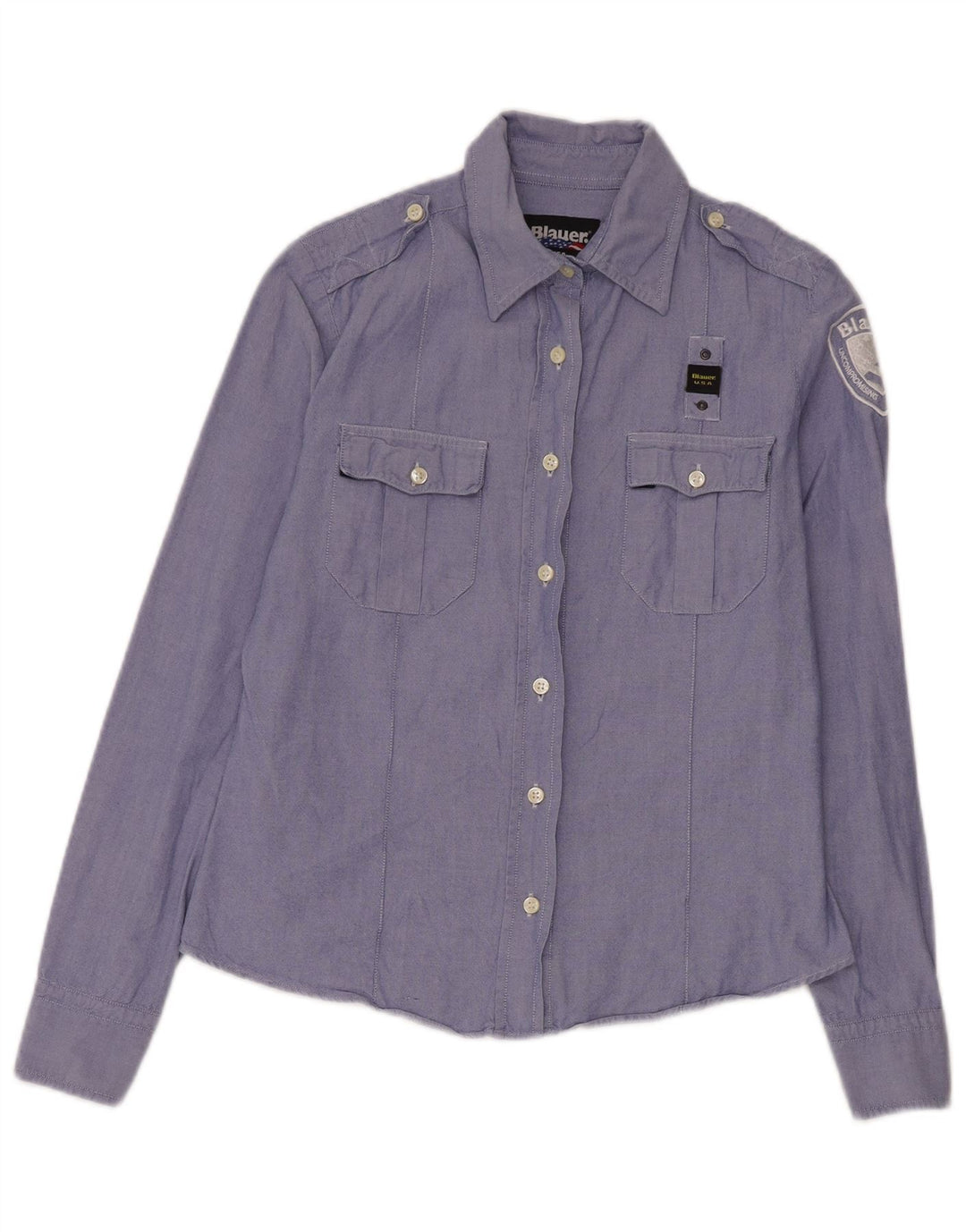 Camisa militar gráfica feminina Blauer Reino Unido 16 grande azul