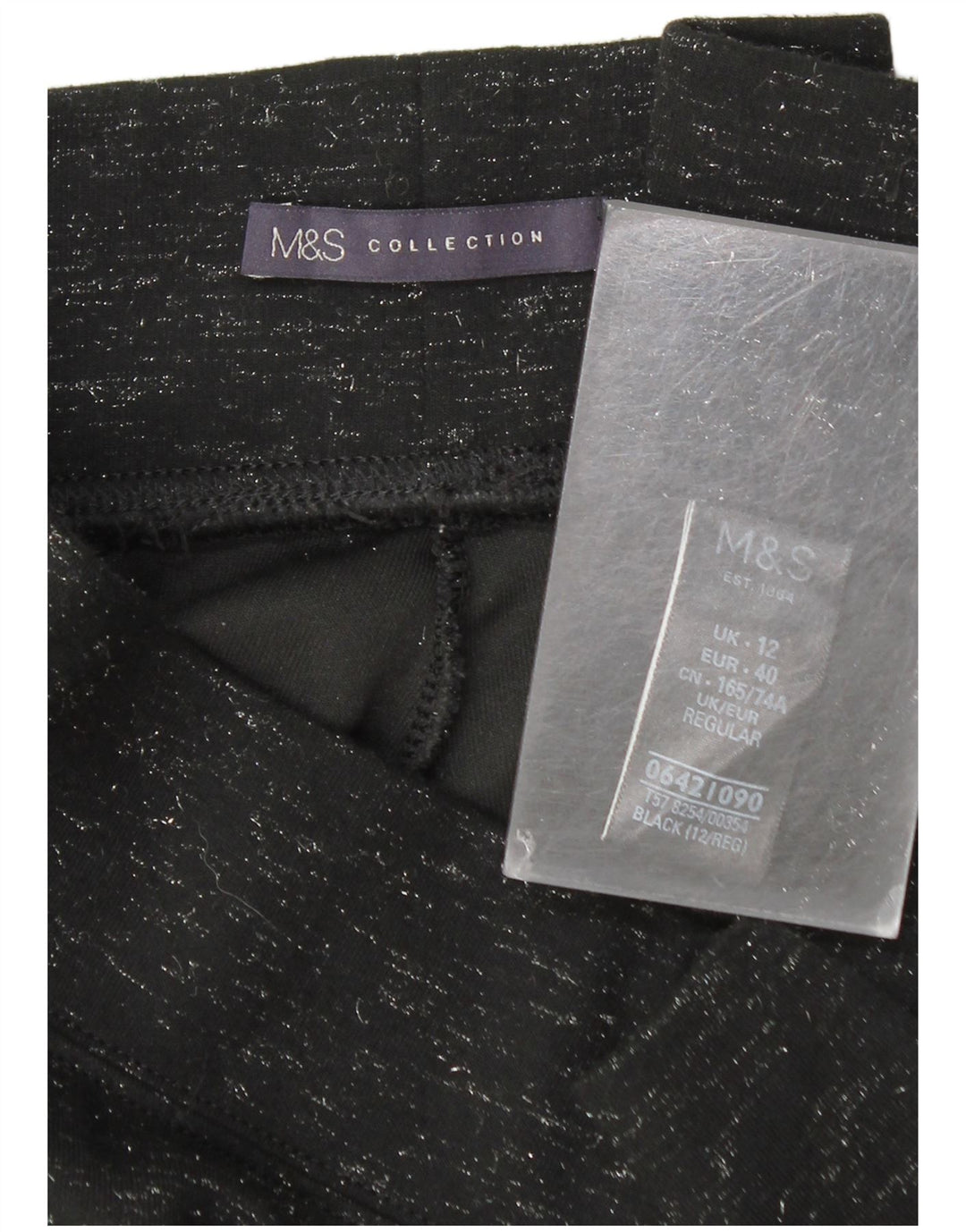 Leggings femininos Marks & Spencer Reino Unido 12 médio W28 L27 preto manchado