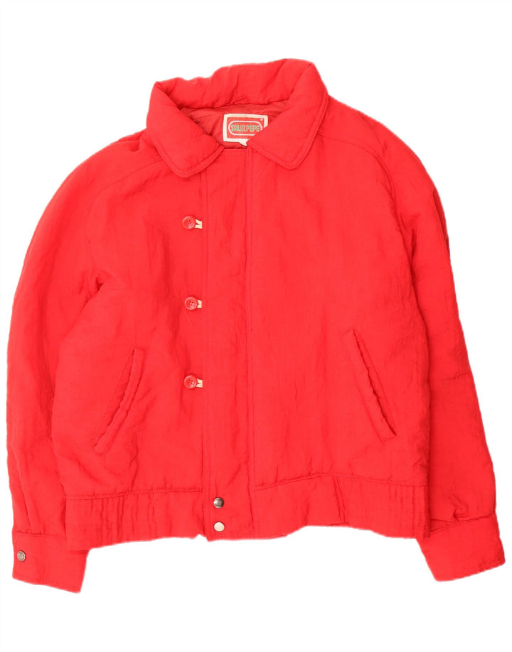 Jaqueta acolchoada superdimensionada feminina vintage UK 10 nylon vermelho pequeno