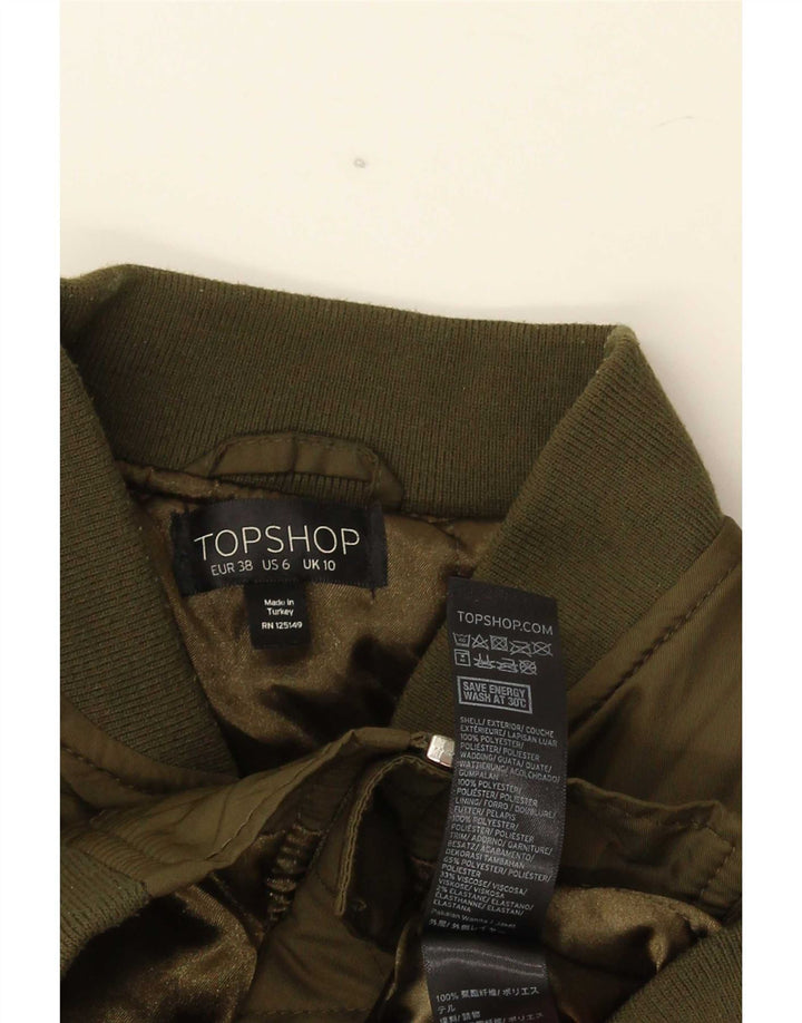 Jaqueta de bombardeiro desproporcionado Reino Unido 10 das mulheres de Topshop poliéster verde pequeno