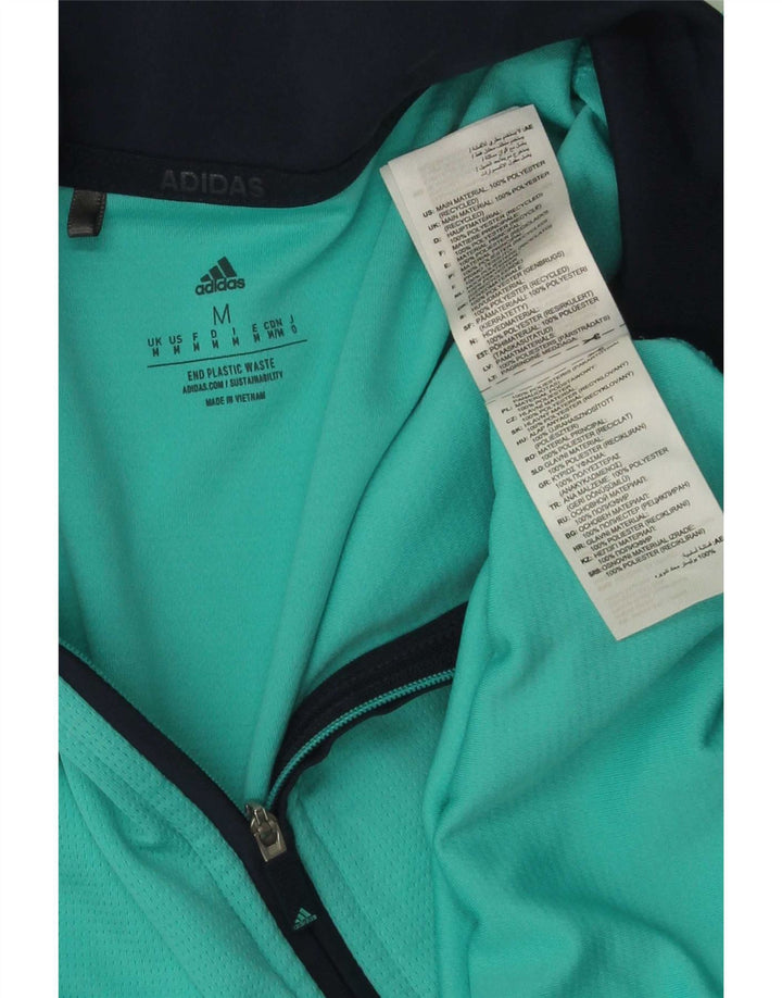 Adidas Mens Zip Neck Pullover Treino Top Médio Turquesa Poliéster