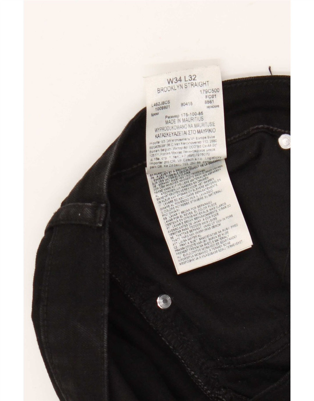 Lee Mens Brooklyn Straight Jeans W34 L32 Algodão Preto
